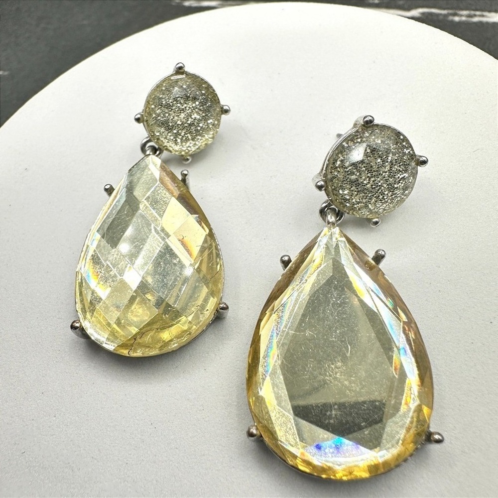 Vintage 90s Silver Tone Glass Drop Earrings Statement Women's Classic Jewelry